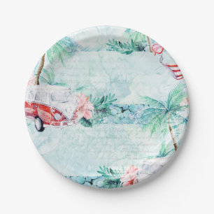 Watercolor Retro Beach Themed Party Plates