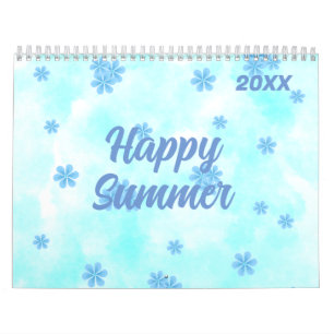 watercolor retro blue floral pattern personalized  calendar