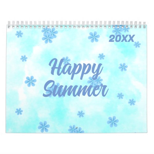 watercolor retro blue floral pattern personalized  calendar