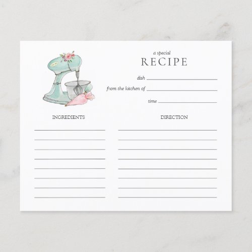 Watercolor Retro Cake mixer  baking Recipe card