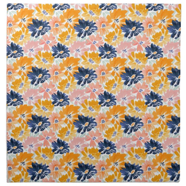 Watercolor Retro Floral Pattern Cloth Napkin (Front)