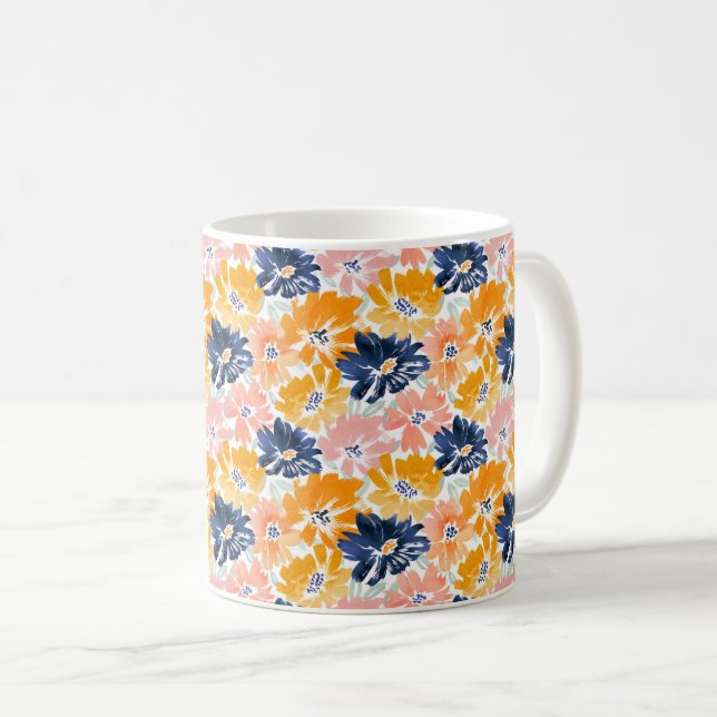 Watercolor Retro Floral Pattern Coffee Mug (Front Right)