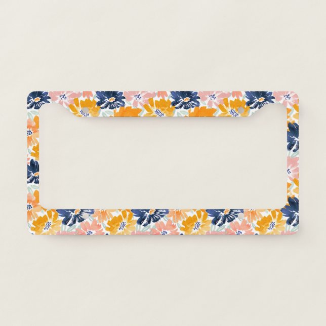 Watercolor Retro Floral Pattern License Plate Frame (Front)