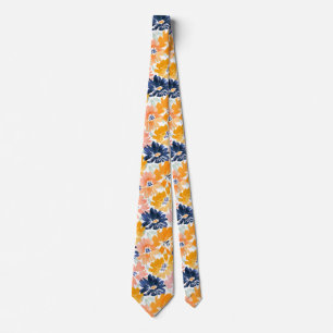 Watercolor Retro Floral Pattern Neck Tie