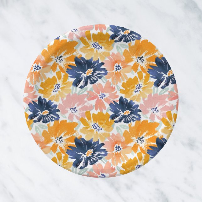 Watercolor Retro Floral Pattern Paper Plates (Creator Uploaded)
