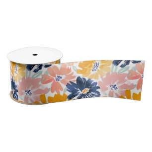 Watercolor Retro Floral Pattern Satin Ribbon
