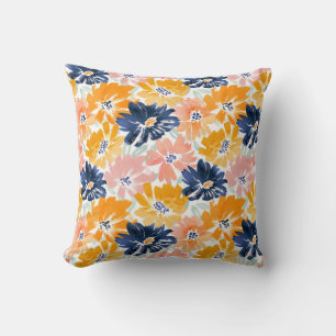 Watercolor Retro Floral Pattern Throw Pillow