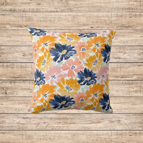 Watercolor Retro Floral Pattern Throw Pillow