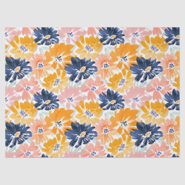 Watercolor Retro Floral Pattern Tissue Paper (Front)