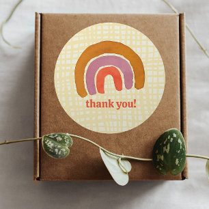 Watercolor retro rainbow thank you classic round sticker