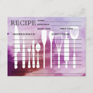 Watercolor Retro Recipe Card Kitchen Tools