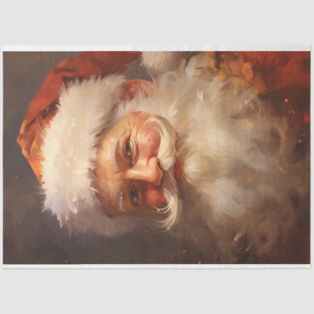 Watercolor retro Santa Claus smiling red hat Tissue Paper (Front)