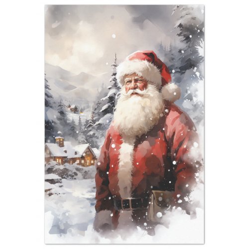 Watercolor retro Santa Claus smiling vintage Tissue Paper