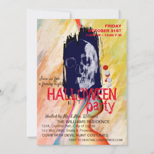 Watercolor Retro Skull Skeleton Halloween Art Invitation