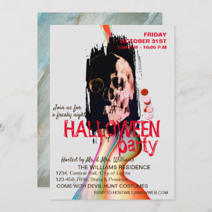 Watercolor Retro Skull Skeleton Halloween Art Invitation