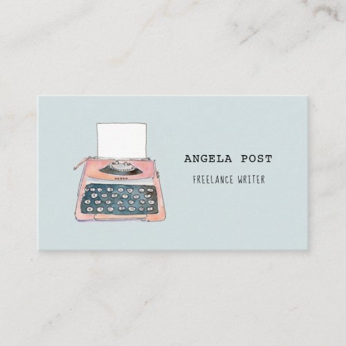  Watercolor Retro typewriter Blue Business Card