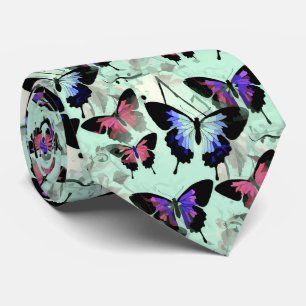 Watercolor Retro Vintage Butterflies Wings Theme Neck Tie