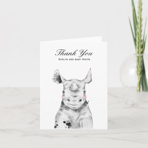 Watercolor Rhino  Baby Shower Thank You card