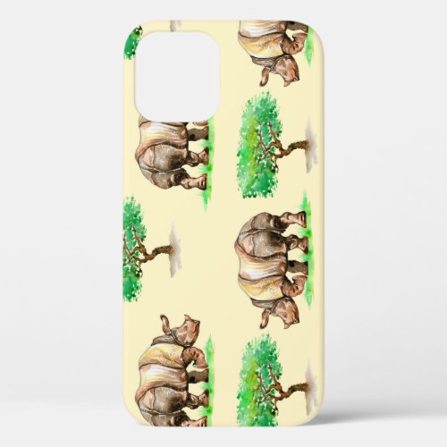 Watercolor Rhino Hand Painted Pattern iPhone 12 Case