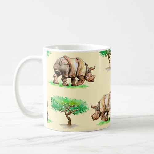 Watercolor Rhino Hand Painted Pattern Coffee Mug