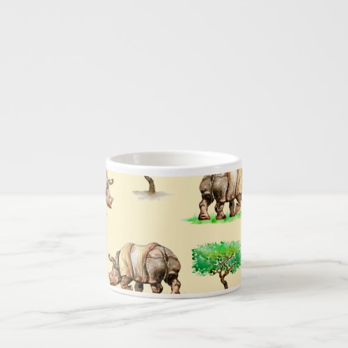 Watercolor Rhino Hand Painted Pattern Espresso Cup