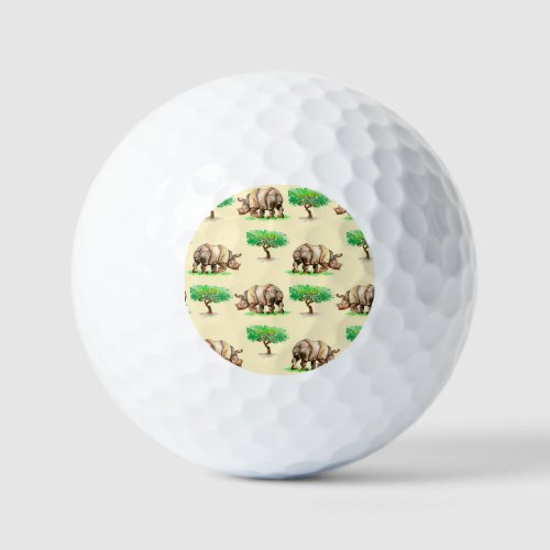 Watercolor Rhino Hand Painted Pattern Golf Balls