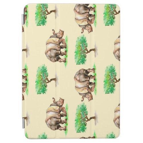Watercolor Rhino Hand Painted Pattern iPad Air Cover