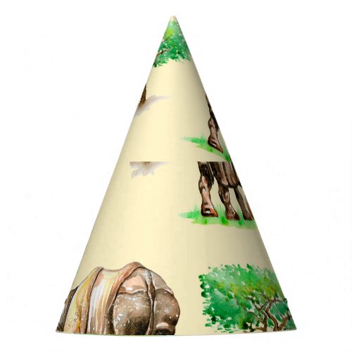 Watercolor Rhino Hand Painted Pattern Party Hat