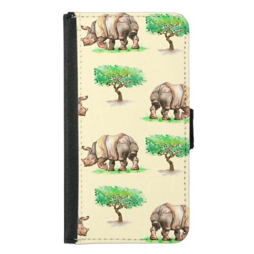 Watercolor Rhino Hand Painted Pattern Samsung Galaxy S5 Wallet Case