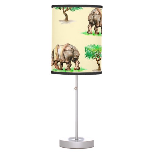 Watercolor Rhino Hand Painted Pattern Table Lamp