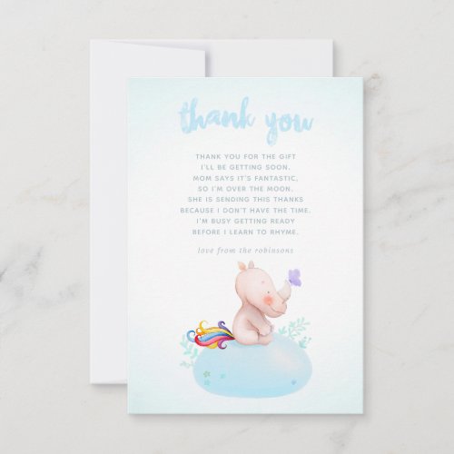 Watercolor Rhino Unicorn Baby Boy Shower Thank You