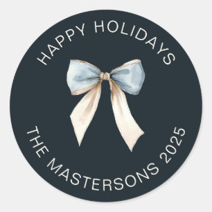 Watercolor Ribbon Bow Holiday Greeting Classic Round Sticker