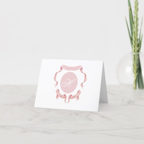 Watercolor Ribbon Logo Crest Monogram  Thank You Card