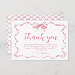 Watercolor Ribbon Pink Bow Girl Ribbon Baby Shower Thank You Card