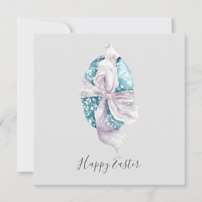 Watercolor Ribbon Wrapped Egg Easter Card (Front)
