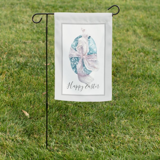 Watercolor Ribbon Wrapped Egg Easter  Garden Flag (In SItu)