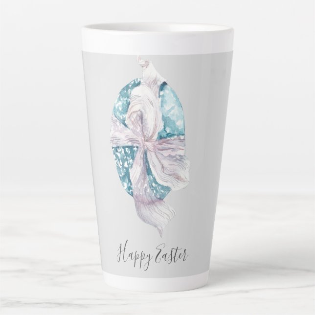 Watercolor Ribbon Wrapped Egg Easter Latte Mug (Front)