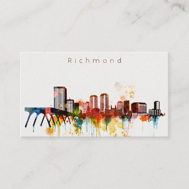 Watercolor Richmond Skyline Business Card (Front)
