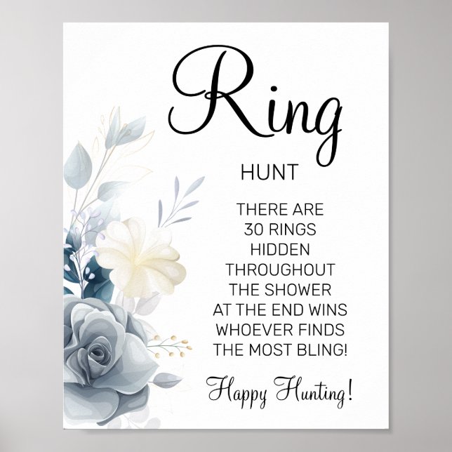 Watercolor Ring Ring bridal shower game sign (Front)