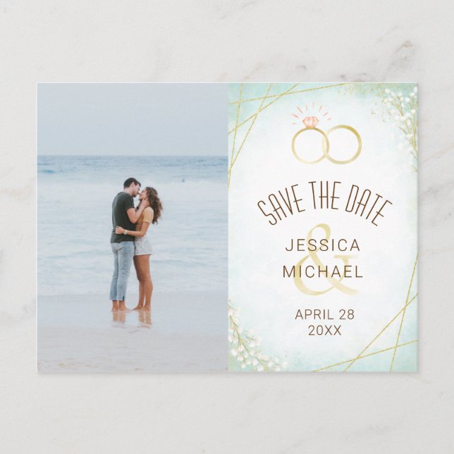 Watercolor Rings Geometric Photo Save The Date Invitation Postcard (Front)