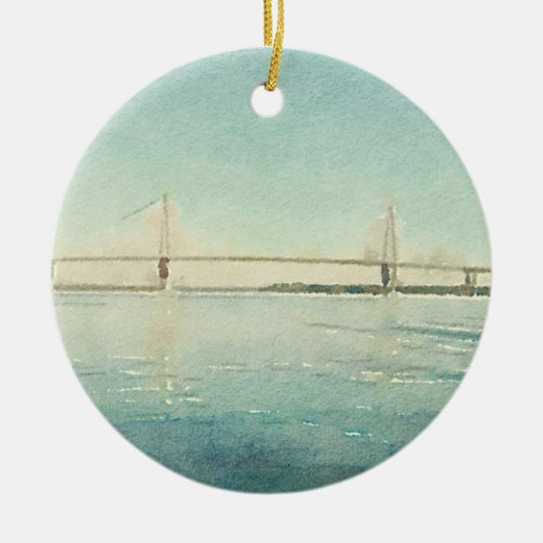 Watercolor River Bridge Charleston South Carolina Ceramic Ornament