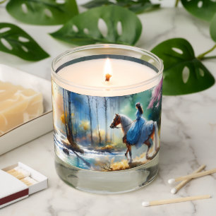 Watercolor River Horsewoman Forest Light Scented Candle