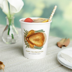 Watercolor Roasted Turkey Happy Thanksgiving Paper Cups