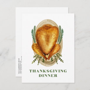 Watercolor Roasted Turkey Thanksgiving Dinner Invitation Postcard