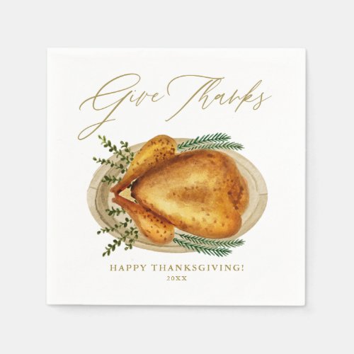 Watercolor Roasted Turkey Thanksgiving Dinner Napkins