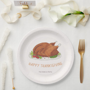 Watercolor Roasted Turkey Thanksgiving Paper Plates