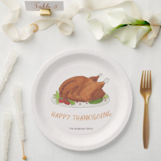 Watercolor Roasted Turkey Thanksgiving Paper Plates