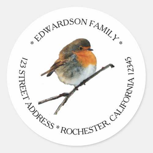 Watercolor Robin bird family name return address Classic Round Sticker