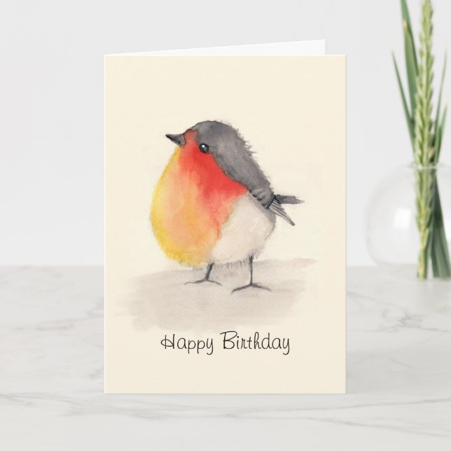 Watercolor Robin Birthday Card (Front)