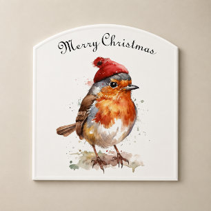 Watercolor Robin Christmas Home Decor Door Sign